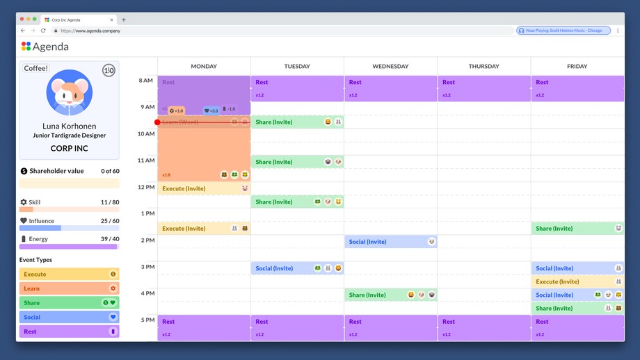 screenshot of a game that looks like a calendar